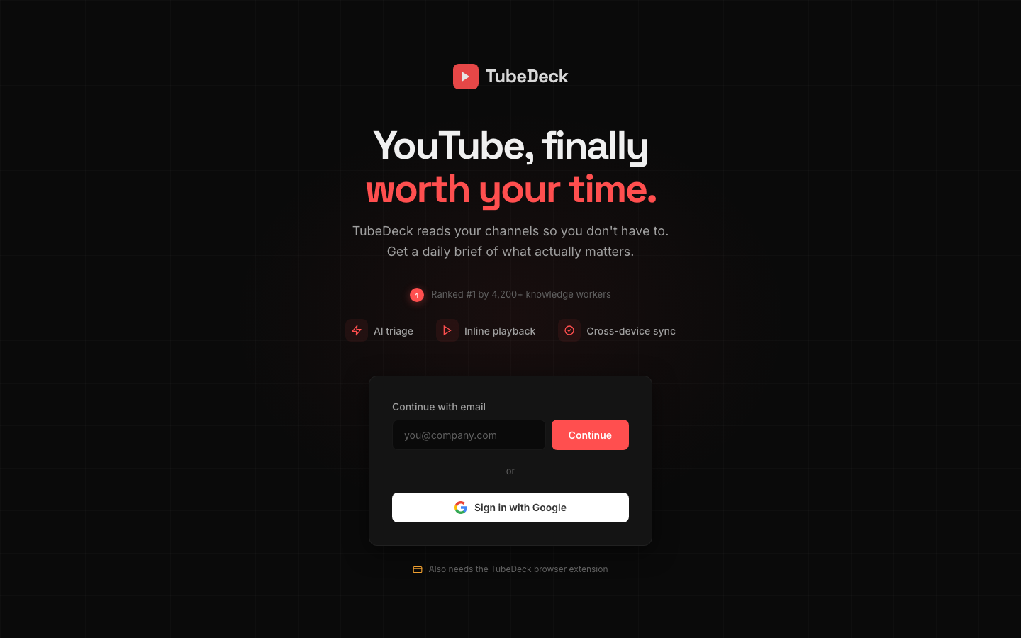 TubeDeck landing page