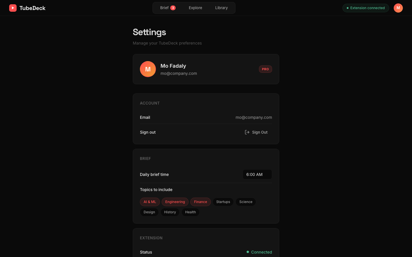 TubeDeck settings